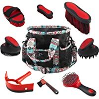 Kit de aseo para caballos – Bolsa de aseo y juego de 8 cepillos para caballos y ponies (verde viridiano)